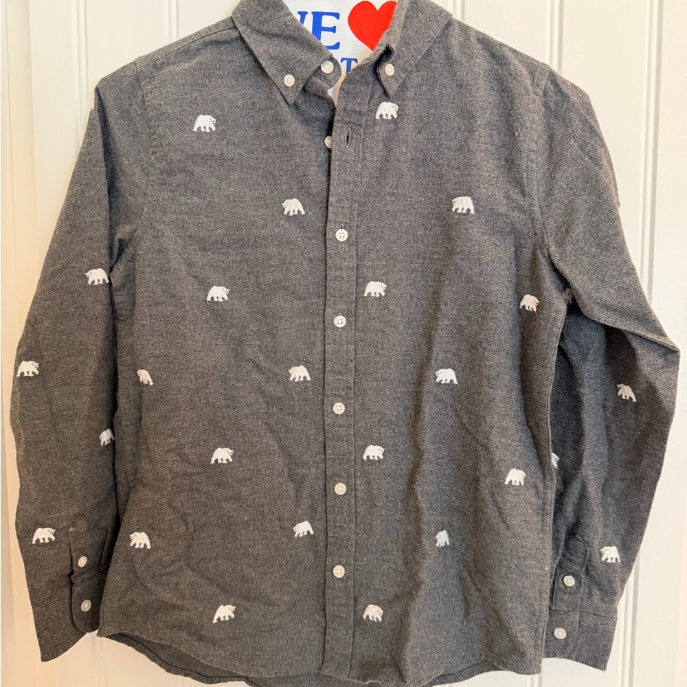 Janie and Jack Charcoal Button-Down Shirt with Polar Bear Design